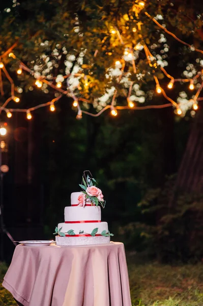 Schöne leckere weiße Hochzeitstorte — Stockfoto