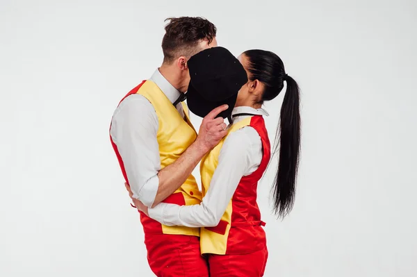 Dois mimes engraçados isolados no fundo branco — Fotografia de Stock