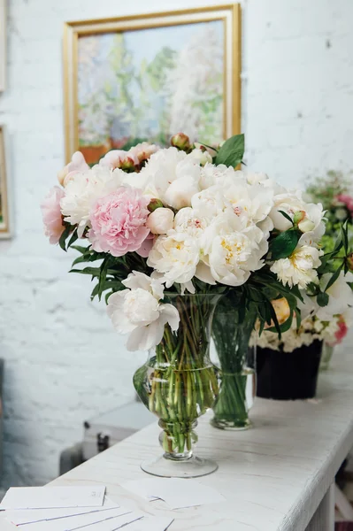 Bloemen van gekleurde pioenrozen — Stockfoto