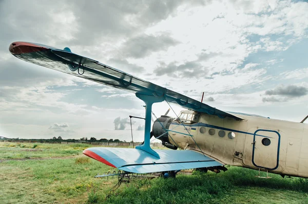 Flugzeuge stehen auf grünem Gras. Ukraine, 2016 — Stockfoto