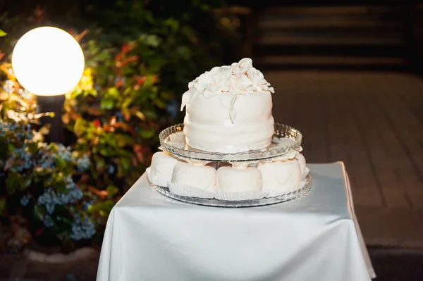 漂亮美味的白色结婚蛋糕 — 图库照片