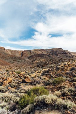 Teide Ulusal Parkı. Volkanik dağ kayaları çöl kraterinin güzel manzarası.
