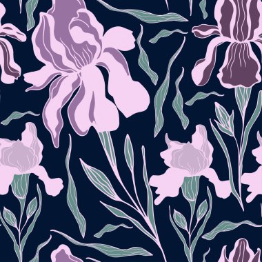 Iris çiçek ile Seamless modeli. Vektör