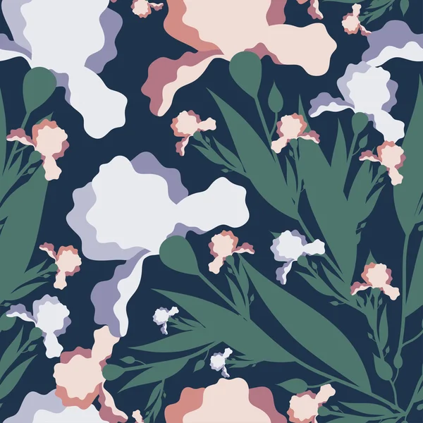 Modèle sans couture avec des fleurs d'iris — Image vectorielle