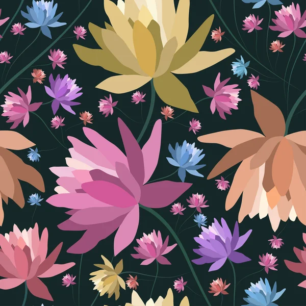Květinový vzor s lotosovými květy — Stockový vektor