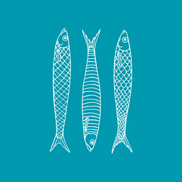 Sardinas dibujadas a mano — Vector de stock