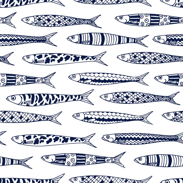 Hand drawn sardines pattern — Stock Vector