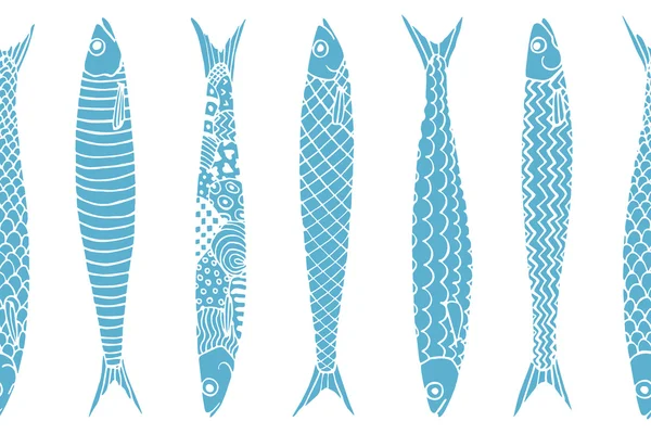 Patrón de sardinas dibujado a mano — Archivo Imágenes Vectoriales