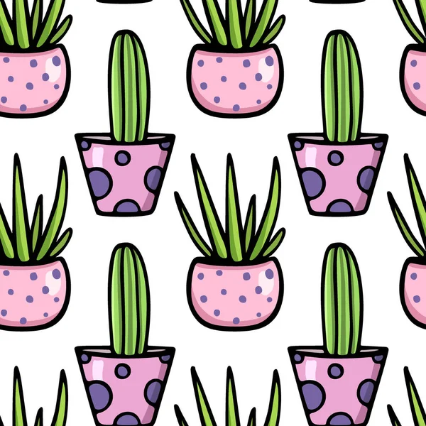 Patrón de cactus dibujado a mano — Vector de stock