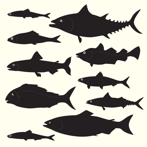 Ensemble de silhouettes de poissons — Image vectorielle