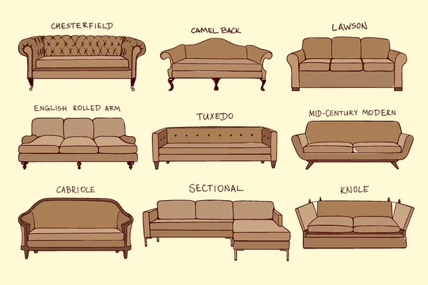 Carte de styles de conception de canapé . — Image vectorielle