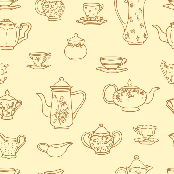 Patrón sin costura vectorial con cosas de té vintage — Vector de stock