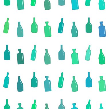 Yeşil şişeler ile vektör dikişsiz desen. Menü veya web sitesi için arka plan.