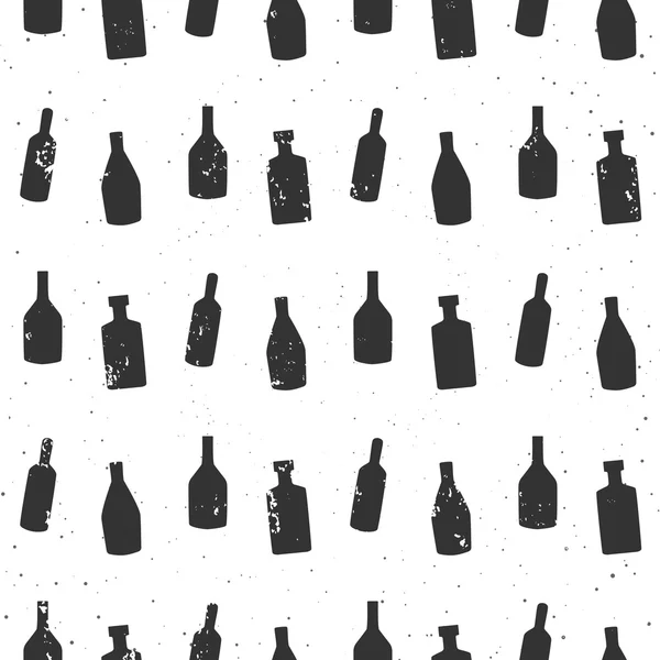 Patrón sin costura vectorial con botellas y textura grunge. Fondo vintage para menú o sitio web . — Archivo Imágenes Vectoriales