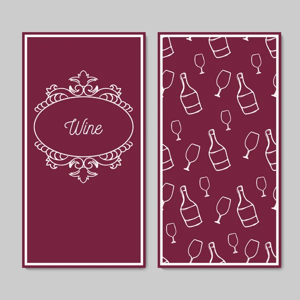 Шаблоны винного меню состоят из двух страниц с нарисованными вручную бутылкой и стеклом — стоковый вектор