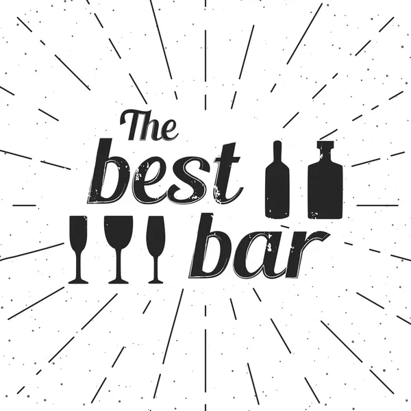Cartaz de bar vintage com garrafa, vinhedos, sunbursts e tipografia. O melhor bar . —  Vetores de Stock