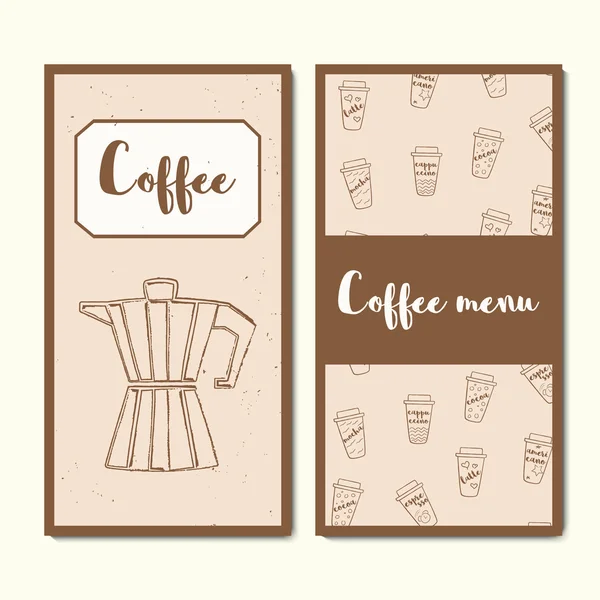 Dois modelos de menu de café com moka desenhado à mão — Vetor de Stock