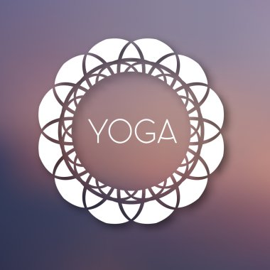 Vektör çizim yoga logosu ile mor arka plan bulanık. Web sitesi banner