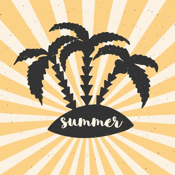 Hand getekend vintage poster met typografie, zonnestralen en palmen. Vector illustratie - zomer. — Stockvector