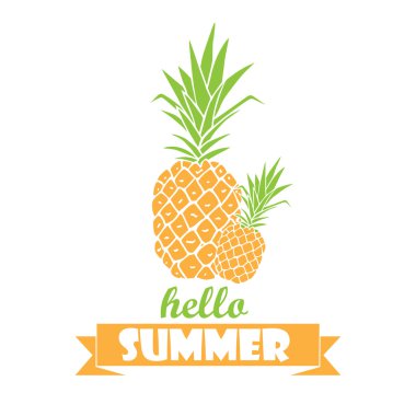 Merhaba yaz - tipografi poster elle çizilmiş ananas ile.
