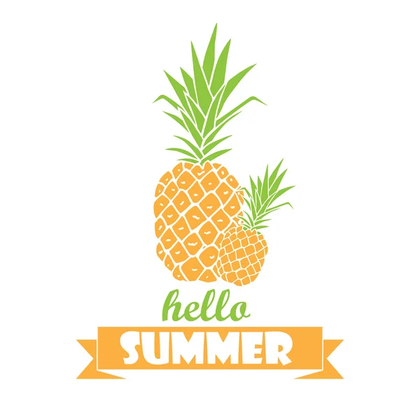 Hallo zomer - typografie poster met hand getrokken ananas. — Stockvector