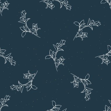 Vektör seamless modeli el ile çiçek öğeleri çizilmiş. Botanik arka planda koyu mavi renk.