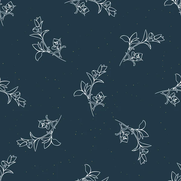 Vektor nahtloses Muster mit handgezeichneten floralen Elementen. botanischer Hintergrund in dunkelblauer Farbe. — Stockvektor