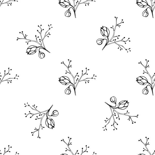 Vektor nahtlose Muster mit Tusche handgezeichnete Kräuter. Botanischer Hintergrund. — Stockvektor