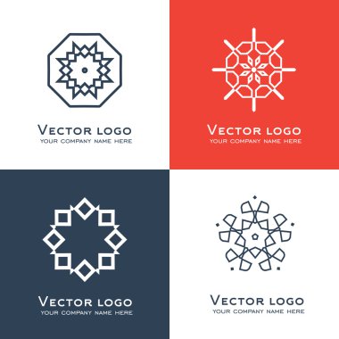 Vektör soyut geometrik logo kümesi. Celtic, Arap tarzı. Kutsal geometri simgesi. Kimlik tasarımı