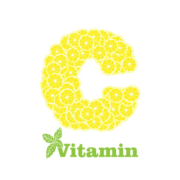 C を構成するビタミン C のリモン スライス文字形状、栄養と健康的な食事の概念. — ストックベクタ
