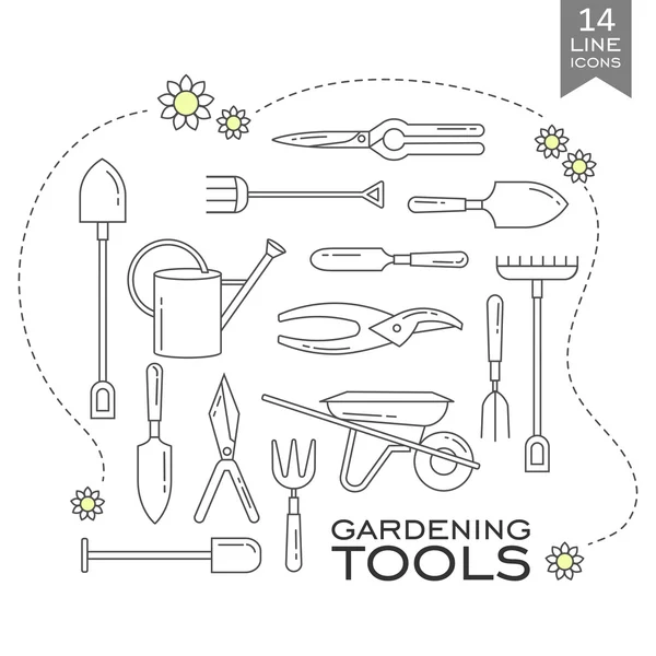 Sarja linja kuvakkeet - puutarhanhoito työkaluja. Web-sivuston suunnittelu. Logo-kuvakkeet. Kevätkauden puutarhanhoito — vektorikuva
