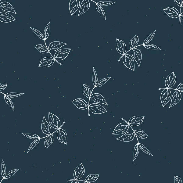 Vektor nahtlose Muster mit handgezeichneten Zweigen. botanischer Hintergrund in dunkelblauer Farbe. Gewebestruktur — Stockvektor