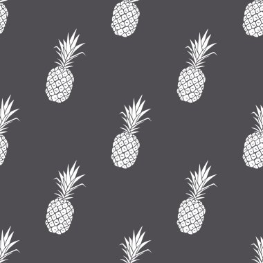 Vektör ananas ile seamless modeli. Yaz arka plan. Kumaş deseni. Siyah ve beyaz