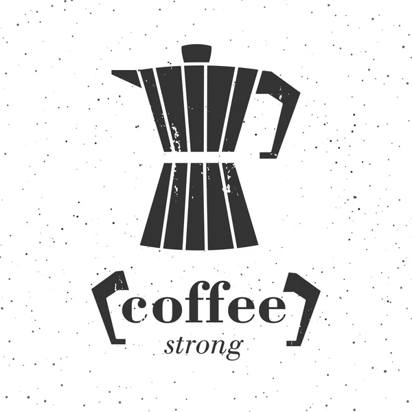 Illustration vectorielle de cafetière. Affiche ou bannière typographique. Café fort - citer. Logo pour café — Image vectorielle