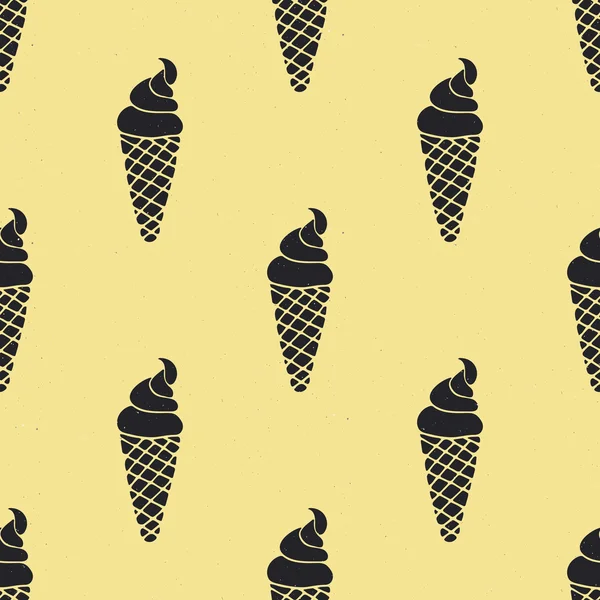 Cônes de crème glacée motif sans couture. Vecteur dessiné à la main fond jaune. Modèle de tissu . — Image vectorielle