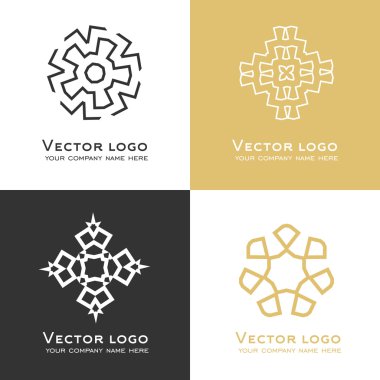 Vektör soyut geometrik logo kümesi. Celtic, Arap tarzı. Kutsal geometri simgesi. Kimlik tasarımı.
