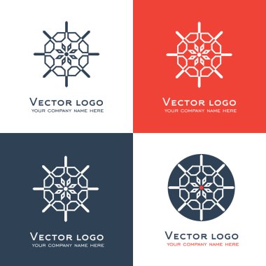 Vektör soyut geometrik logo kümesi. Kutsal geometri simgesi. Kırmızı ve mavi renklerde marka kimliği.