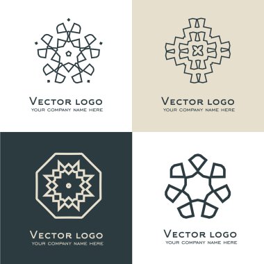 Vektör soyut geometrik logo kümesi. Kutsal geometri simgesi. Marka kimliği.