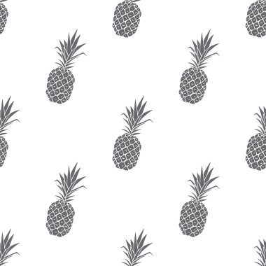 Vektör siyah ve beyaz renklerde ananas ile seamless modeli. Kumaş deseni