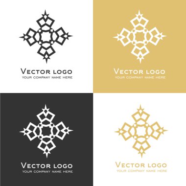 Vektör soyut geometrik logo kümesi. Kutsal geometri simgeler. Marka kimliği gri ve altın renkleri