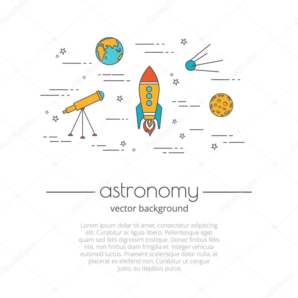 Vector illustration of space life. Set of astronomy line icons. Astronomy - typography quote. Background for website or cover for book.