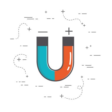 Vektör hat sanat simge - mıknatıs. Bilim ve eğitim arka plan. Beyaz arka plan üzerinde izole şekli