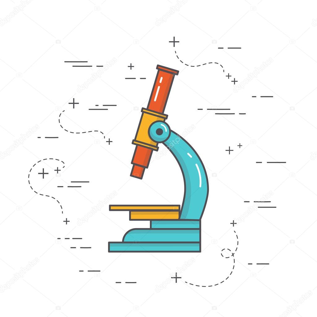 Vector line art icon - microscop. Science and educational background. Biology concept.