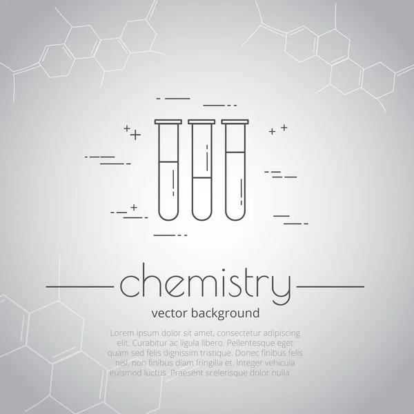 Векторно-серый фон с иконками - колбы. Химия - надпись. Наука и образование . — стоковый вектор