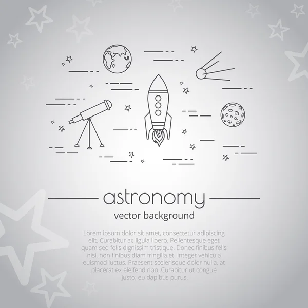 Fond vectoriel avec illustration de la vie spatiale. Ensemble d'icônes de ligne d'astronomie. Astronomie - citation typographique . — Image vectorielle