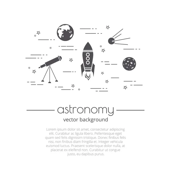 Fondo vectorial con ilustración de la vida espacial. Conjunto de iconos completos. Astronomía - cita tipográfica . — Vector de stock