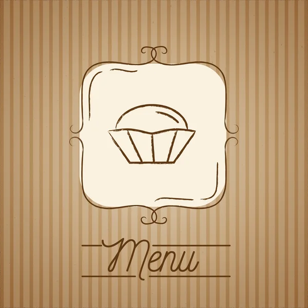 Vector Illustration of cupcake. Hand drawn logo with vintage frame on the kraft paper. — Stock Vector