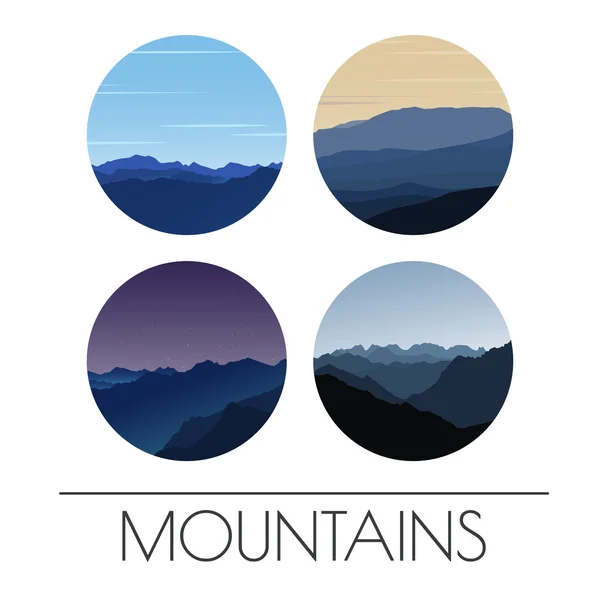 Conjunto de iconos vectoriales - paisaje de montañas. Ilustración de montañas humeantes . — Vector de stock