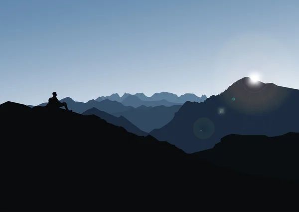La puesta de sol en las montañas — Vector de stock