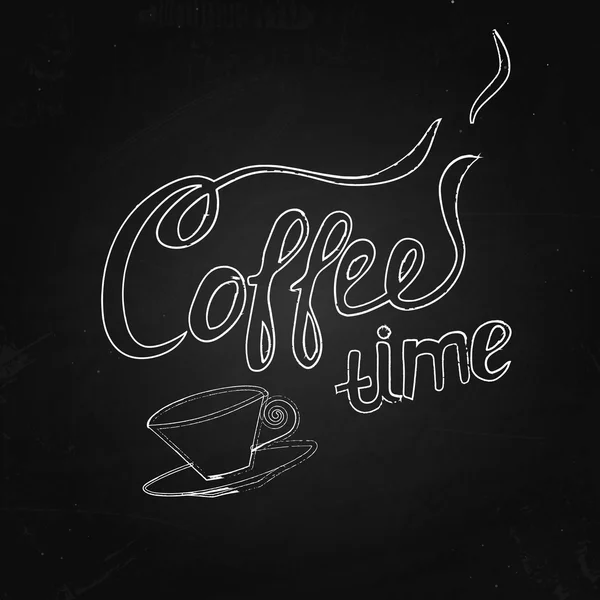 Vintage-Kaffeeplakat mit Schriftzug und Tasse auf Kreidegrund — Stockvektor